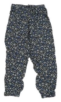 Antracitovo-modré kvetované voľné é nohavice H&M