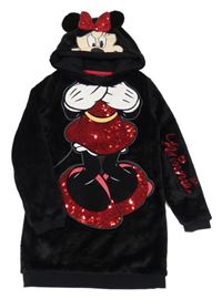 Černé chlupaté šaty s Minnie s kapucí Disney