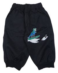Čierne šušťákové cuff nohavice s dinosaurom