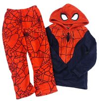 2set - Tmavomodro-červená chlpatá mikina s kapucí + domácí kalhoty - Spider-man Marvel