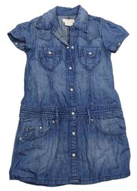Modré rifľové košeľové šaty H&M