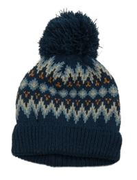 Petrolejovo-barevná pletená podšitá čepice s bambulí Tu