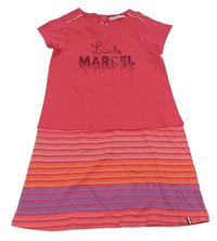 Ružovo-pruhované teplákové šaty s nápisem z flitrů Little Marcel