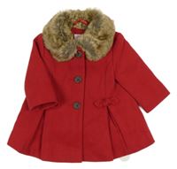 Červený flaušový podšitý kabát s kožešinou F&F
