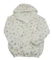 Bílá šusťáková jarní bunda se srdíčky a kapucí Civil