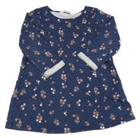 Tmavomodré teplákové šaty s kytičkami H&M