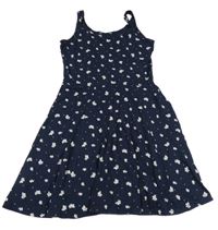 Tmavomodré bavlnené šaty s kvietkami H&M