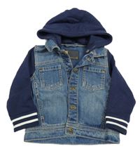 Modro-tmavomodrá riflovo/tepláková bunda s kapucňou Next