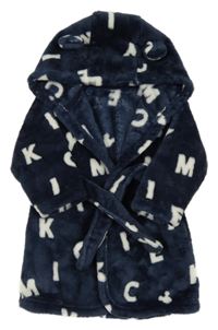 Tmavomodrý chlupatý župan s písmenky a kapucí George