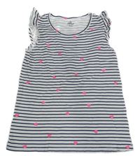 Bielo-tmavomodrý pruhovaný top so srdiečkami Topolino