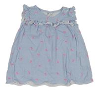 Modro-bílá pruhovaná tunika s plameňáky a volánky Dopodopo