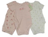 Nové - 3x - Bílé + světlerůžové + bílé květované body M&S