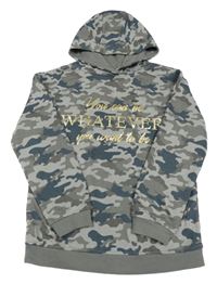 Sivo-modrá army mikina s nápisom a kapucňou Primark
