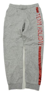 Šedé melírované tepláky s nápisem H&M