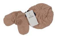 Nové - 2set - Starorůžový pletený baret + rukavice M&S