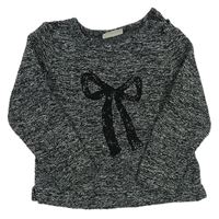 Sivo-čierno-strieborný melírovaný vlnený sveter s mašlou Next