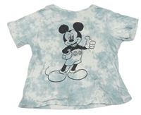 Mentolovo-biele batikované crop tričko s Mickey zn. Disney