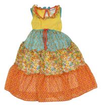 Žluto-azurovo-oranžové šaty s kytičkami Jona Michelle