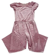Starorůžový lesklý sametový kalhotový overal H&M
