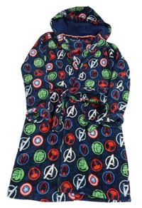 Tmavomodro-zafírový melírovaný plyšový župan so znaky Avenger a kapucňou Tu