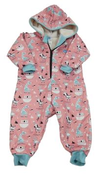 Větlerůžovo/světlemodrá softshellová zateplená kombinéza so zvieratkami a parníčky Splash