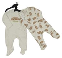 Nové - 2x - Bílý overal - sametový s pejskem, bavlněný s pejsky F&F