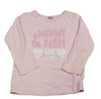 Svetloružové tričko s nápismi a srdiečkami dopodopo