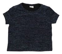 Černo-tyrkysovo-purpurové třpytivé slavnostní crop tričko F&F