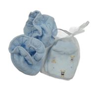 Nové - 2Set - Světlemodré rukavice s medvídky + bačkory 