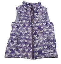 Purpuruovo-lila prešívaná šušťáková zateplená vesta so srdiečkami a nápismi LANDS'END