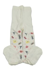 Bílé punčocháče s kytičkami 