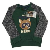 Nové - smaragdovo-tmavomodro/bílá mikina/svetr se zvířátkem POCOPIANO