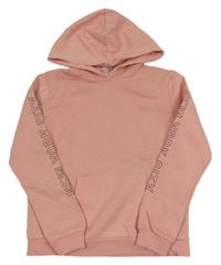 Ružová mikina s nápismi a vreckom a kapucňou C&A