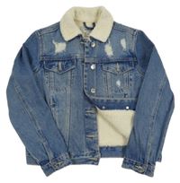 Modrá riflová zateplená bunda s prošoupáním a huňatým límečkem New Look