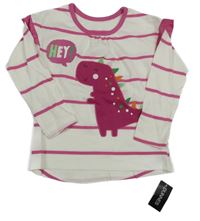 Nové - bílo-tmavorůžové pruhované triko s dinosaurem a volánky St. Bernard
