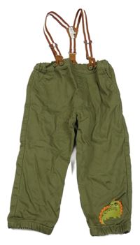 Khaki cuff podšité rifle s dinosaurem a kšandami Du PareiL