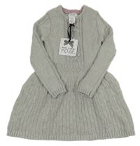 Nové - šedo-stříbrné melírované svetrové šaty s bambulkami miss mona MOUSE