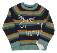 Nové - pruhovaný sveter s losom Mothercare