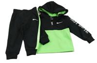 2Set - Černo-křiklavě zelená thermo mikina s logem a kapucí + tepláky Nike