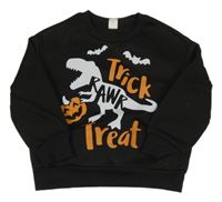 Čierna tepláková mikina s dinosaurom a nápismi SHEIN