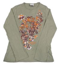 Šedohnědé tričko s kvetmi POCOPIANO