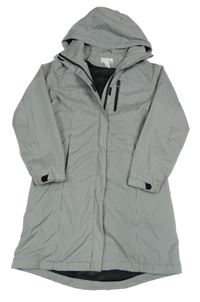 Tmavošedo-bílý kostkovaný šusťákový jarní kabát s odepínací kapucí H&M