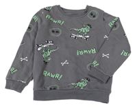 Tmavosivá mikina s dinosaurami a nápismi PRIMARK