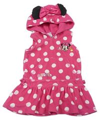 Ružové bodkované froté županové šaty s Minnie a kapucňou Disney