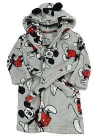 Sivý chlpatý župan s Mickeym a kapucňou Primark