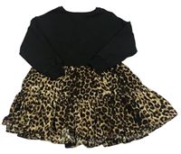 Černo-hnědé teplákovo/lehké šaty s leopardím vzorem Next