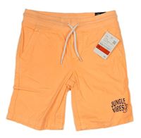 Neonově oranžové plátěné kraťasy s úpletovým pasem a nápisem C&A