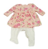 Růžovo-smetanové květované triko s všitým overal Mothercare