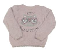 Staroružový chlpatý sveter s mačkou s flitrami Primark
