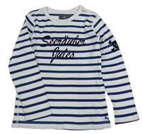 Bílo-tmavomodré pruhované triko s nápisem H&M
